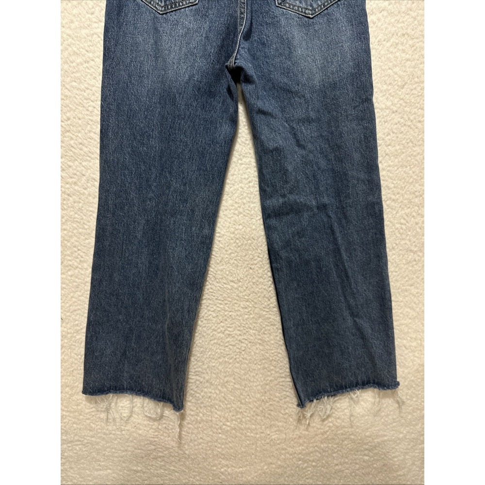 Princess Polly Fawcett‎ High Rise Straight Jeans Mid Blue Wash Raw Edge Hem Sz 2 - Picture 12 of 15